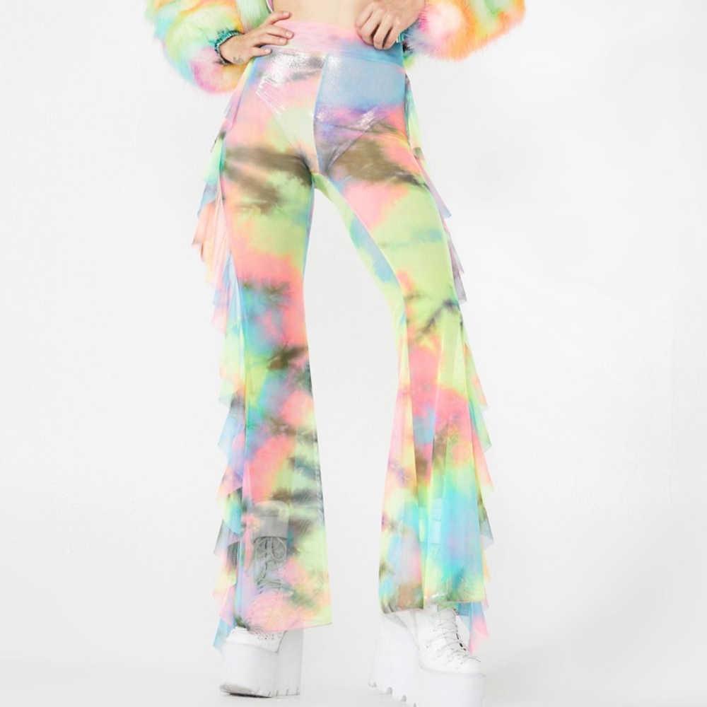 NWOT Dolls Kill tie dye mesh flare pants